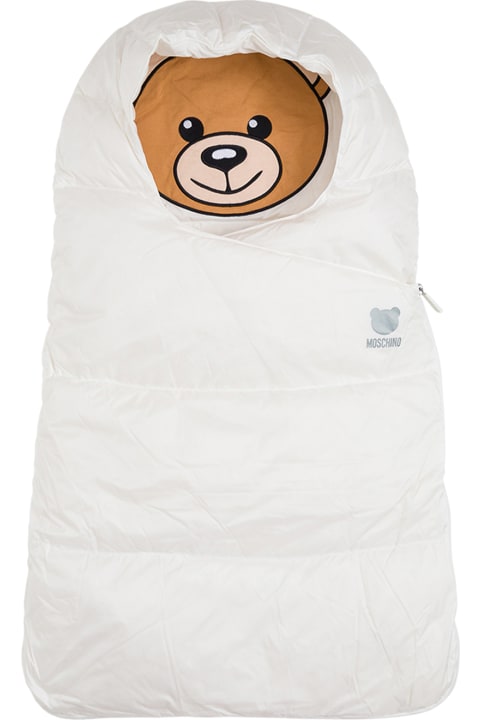 Moschino White Nylon Puffer Bag  With Teddy Bear Print - Bianco