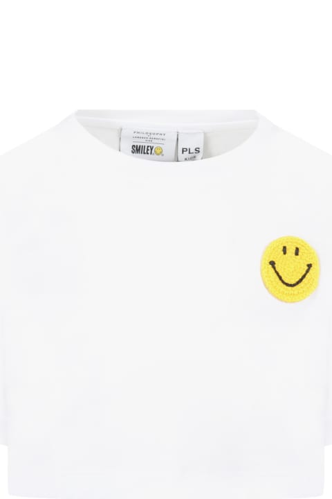 Philosophy di Lorenzo Serafini Kids White T-shirt For Girl With Smiley - Green