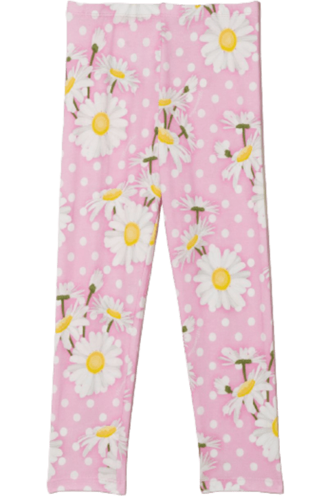 Monnalisa Daisy Cotton Leggings With Floral Print - White