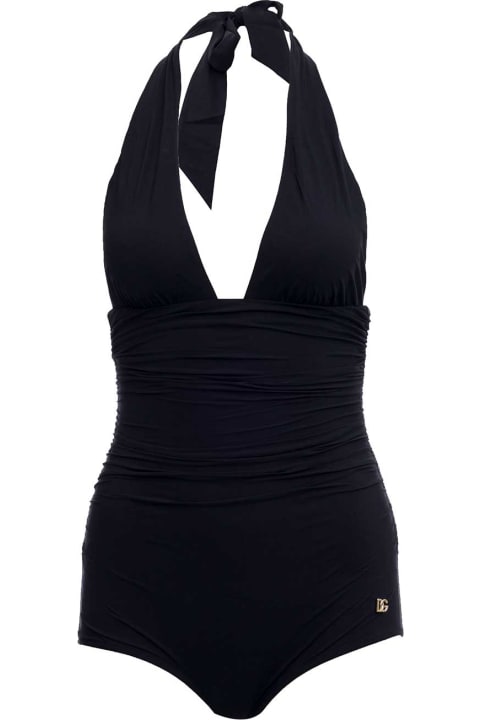 Dolce & Gabbana Black Inner Swimsuit With Bow - Bianco