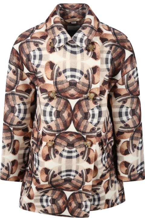 Burberry Beige Coat For Kids Witth Iconic Bear - Beige
