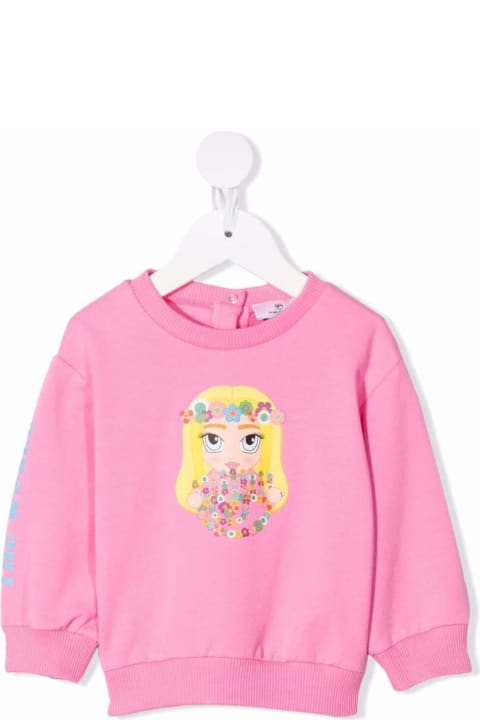 Pink Cotton Sweatshirt With Mascot Print