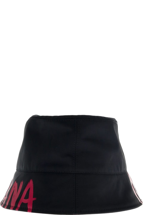Reversible Black Nylon Hat With Logo Print