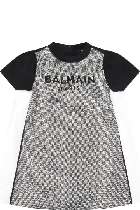 Balmain Multicolor Dress For Baby Girl With Logo - White