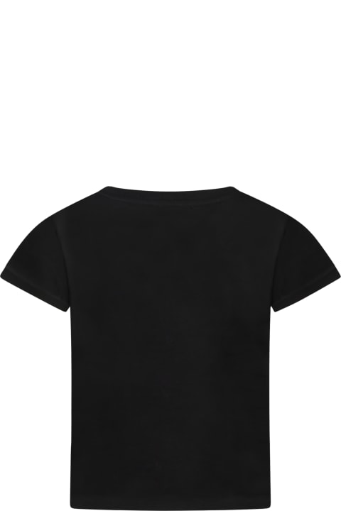 Dolce & Gabbana Black T-shirt For Girl With Rhinestones - Fuchsia