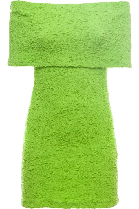 Green  Cotton Blend Dress With Off Shoulders