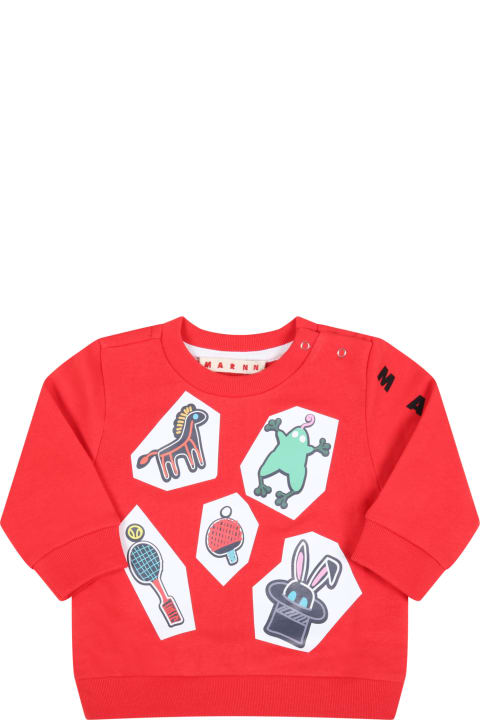 Red Sweatshirt For Babykids With Black Logo