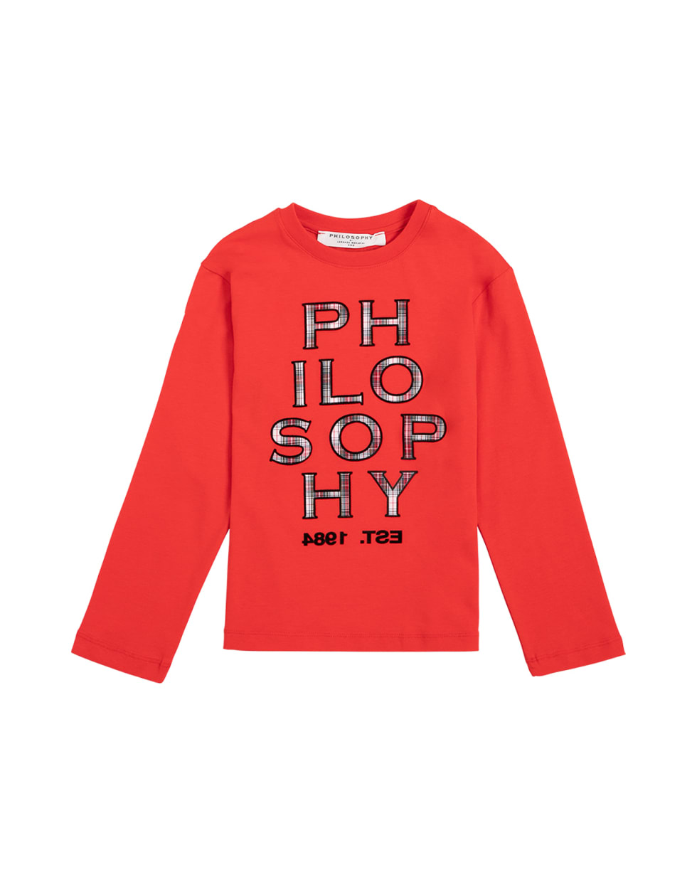 Philosophy di Lorenzo Serafini Kids Red Long-sleeved Cotton T-shirt With Logo Print - Red