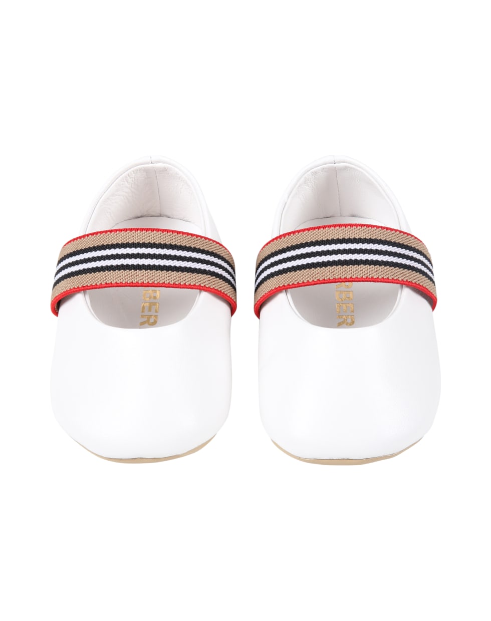 Burberry White Ballet Flats For Baby Girl With Check Vintage - White