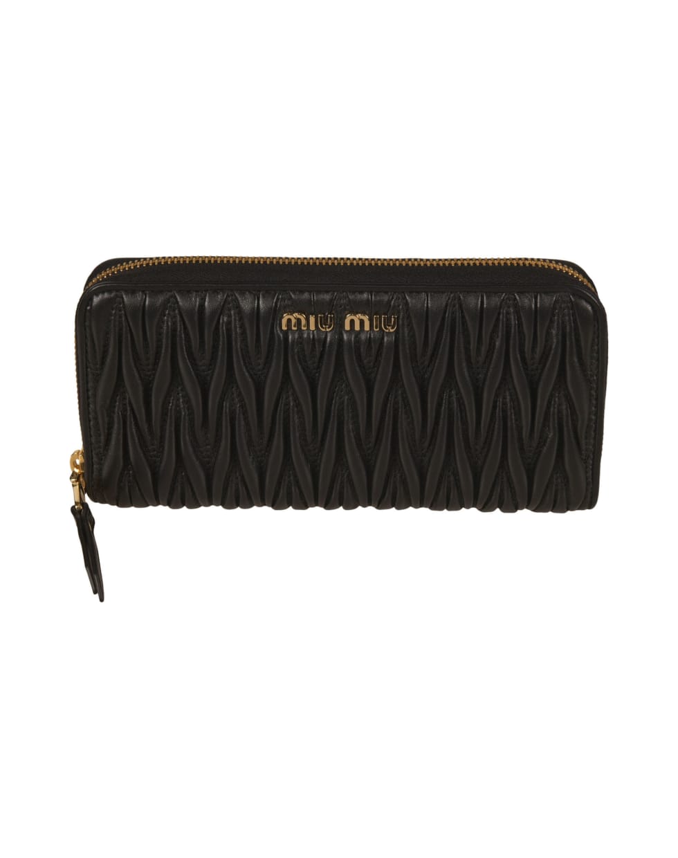 Miu Miu Metallic Logo Zip-around Wallet - Black
