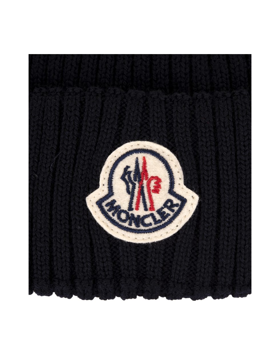 Moncler Man Navy Blue Ribbed Wool Beanie With Logo Patch Italist