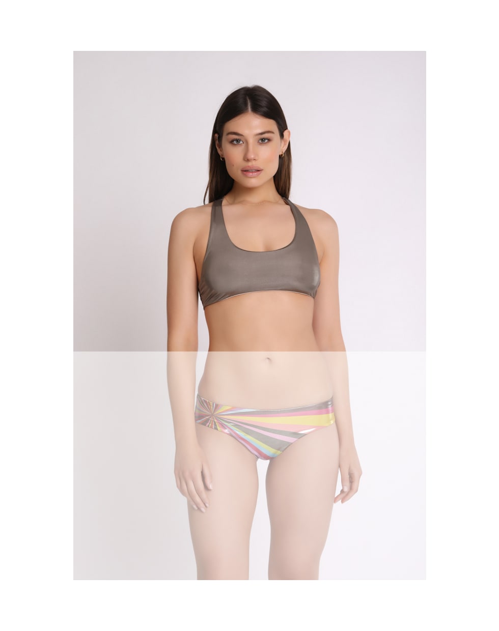 Marion Zimet Tank Bikini Top With Olympic Neckline, In Coated Microfiber - Dove Grey