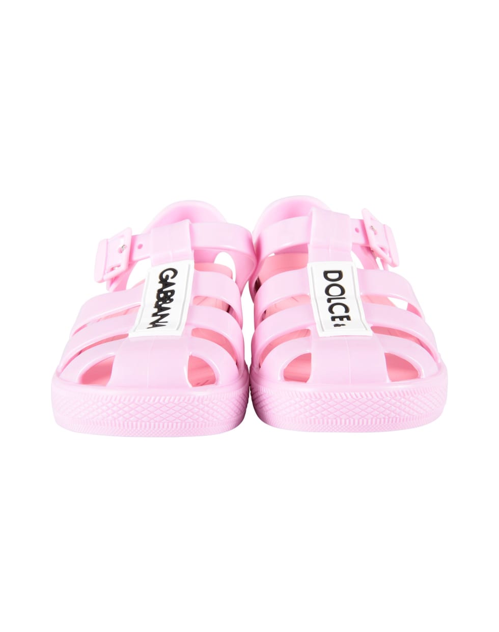 Dolce & Gabbana Pink Sandals For Girl With Black Logo - Pink