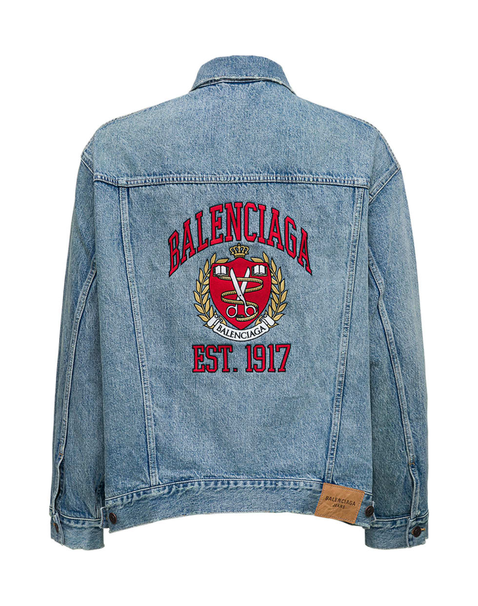 Balenciaga Denim Jacket With Back College Print - Blu Denim