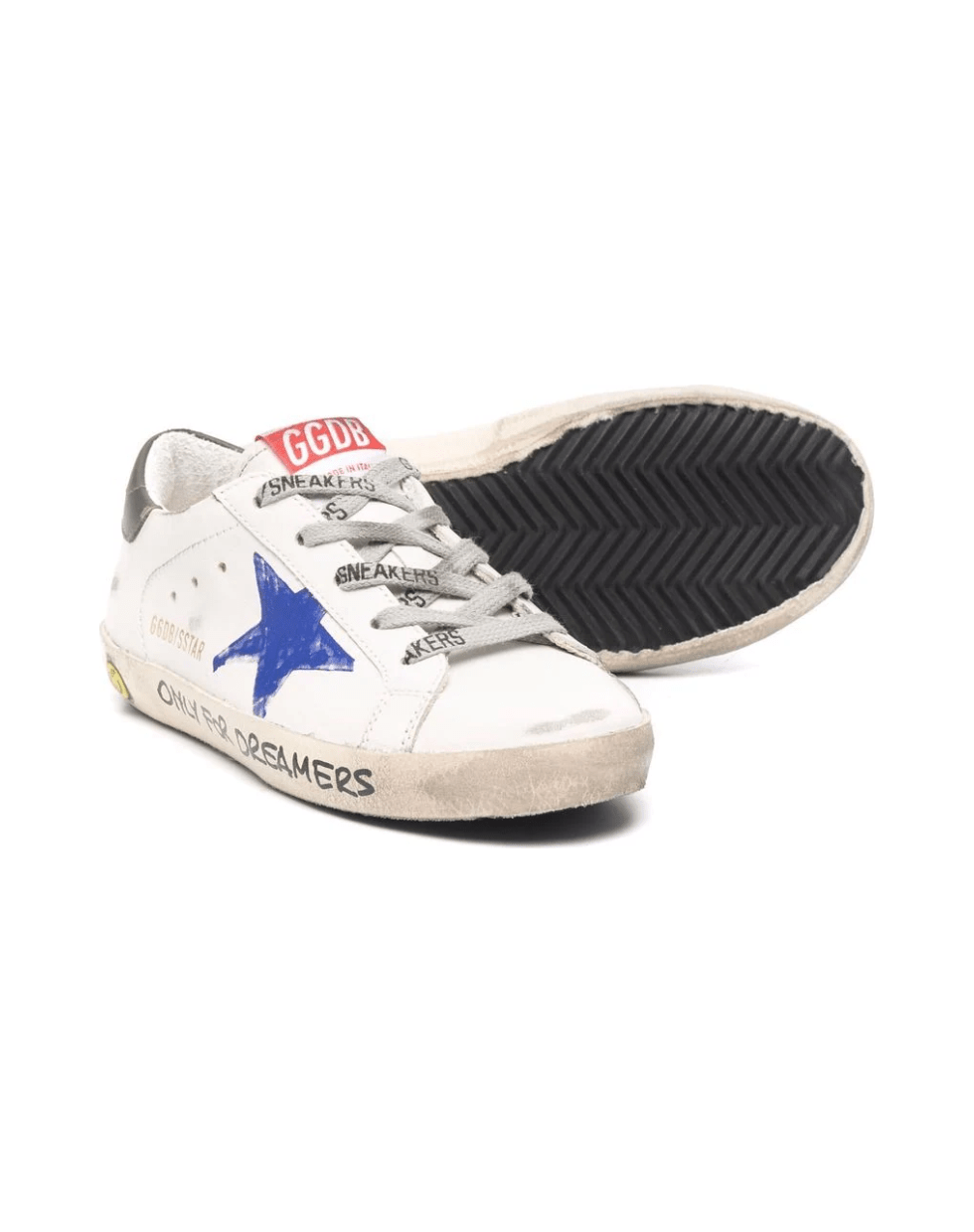 Golden Goose Junior White Super-star Sneakers With Blue Star And Black Spiler - Milk/blue/dark blue