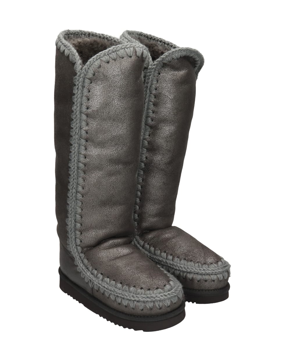 Mou Eskimo 40 Low Heels Boots In Grey Leather - grey