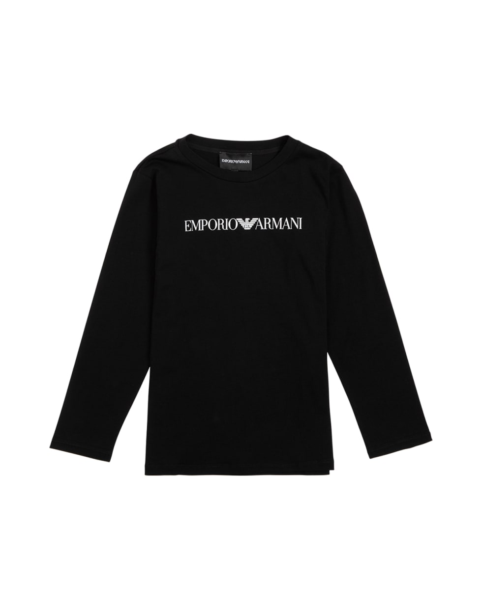 Emporio Armani Long-sleeved Cotton T-shirt With Logo Print - Black