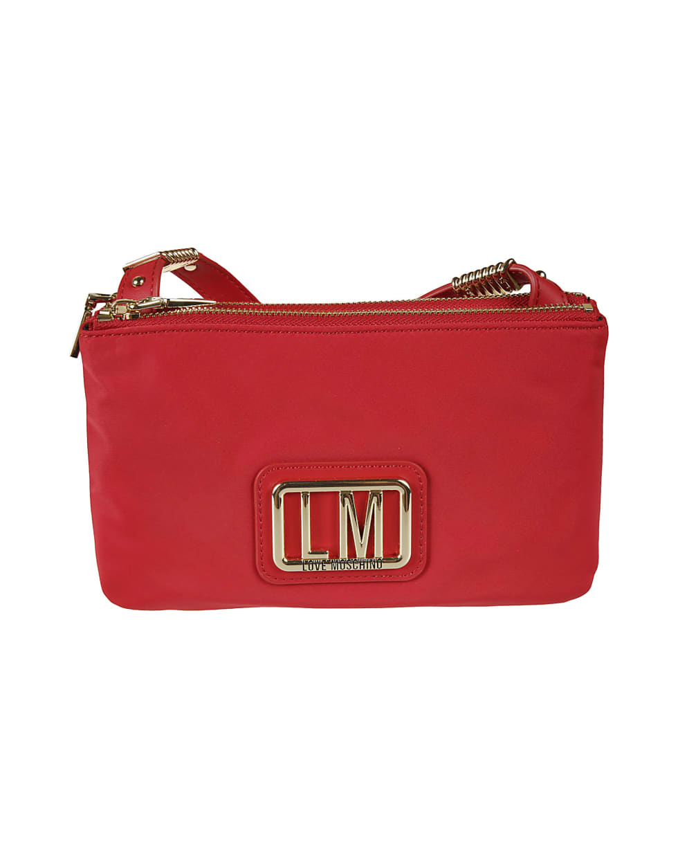 Love Moschino Metal Logo Patched Top Zip Shoulder Bag - Red