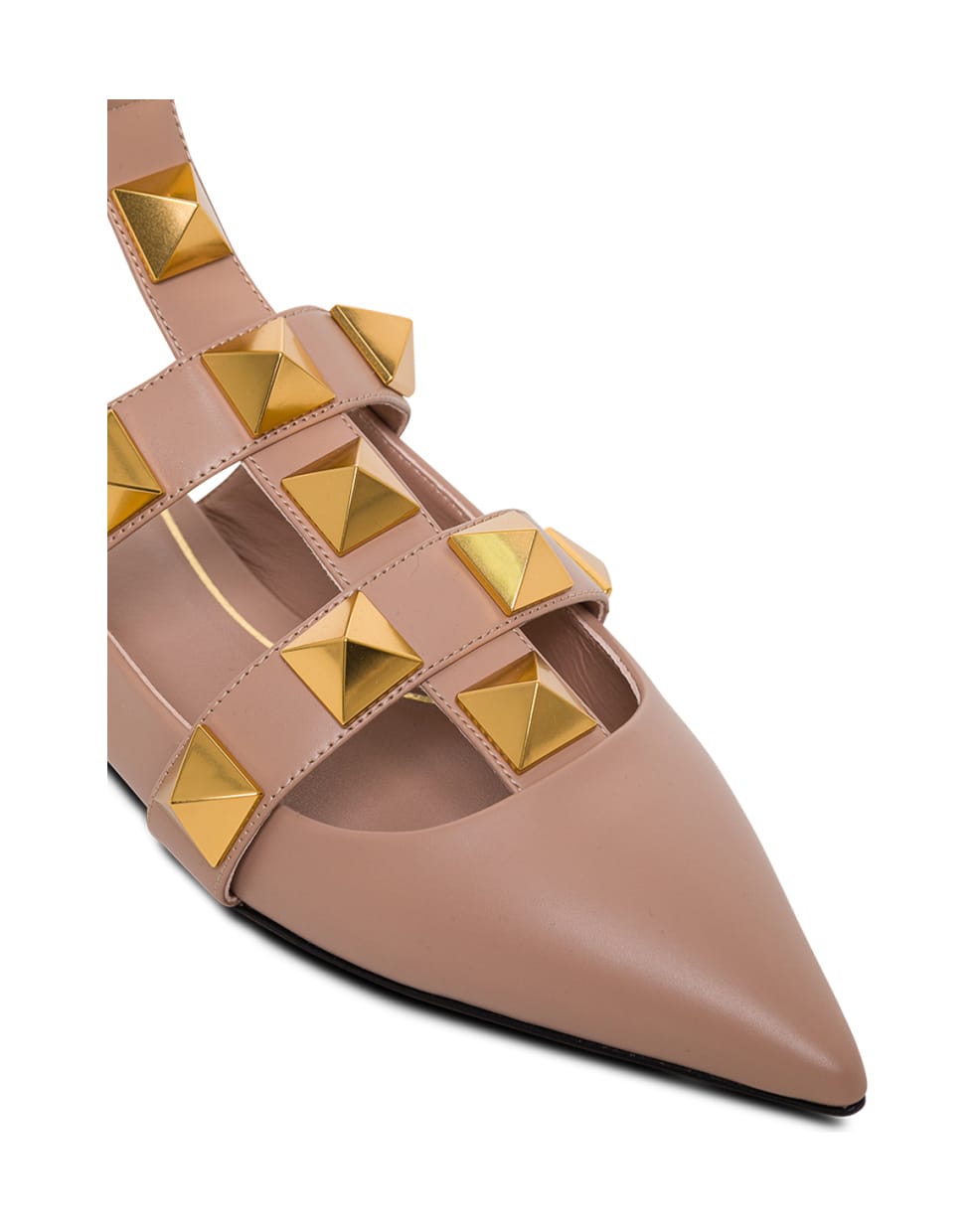 Valentino Garavani Roman Beige Leather Stud Flat Shoes - Beige
