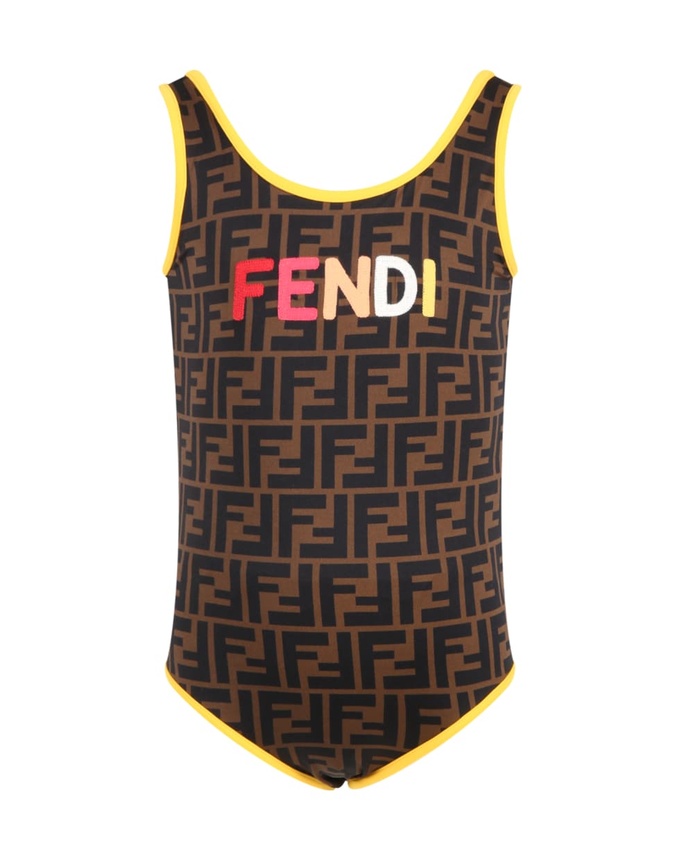 Fendi Multicolor Swimsuit For Girl - Brown