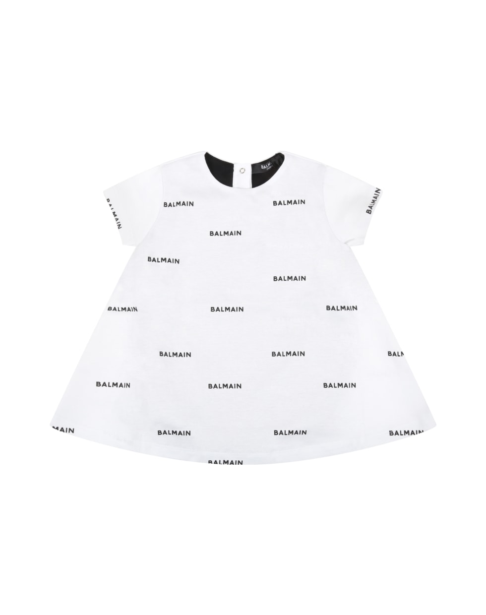 Balmain White Dress For Baby Girl With Logos - White