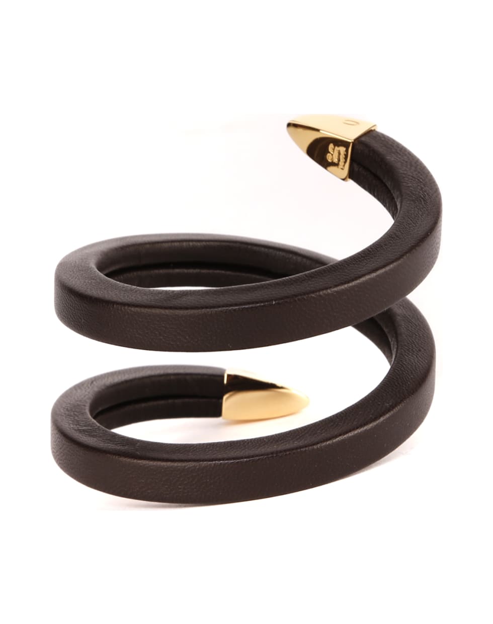 Bottega Veneta Leather & Silver Spiral Bracelet - Dark brown
