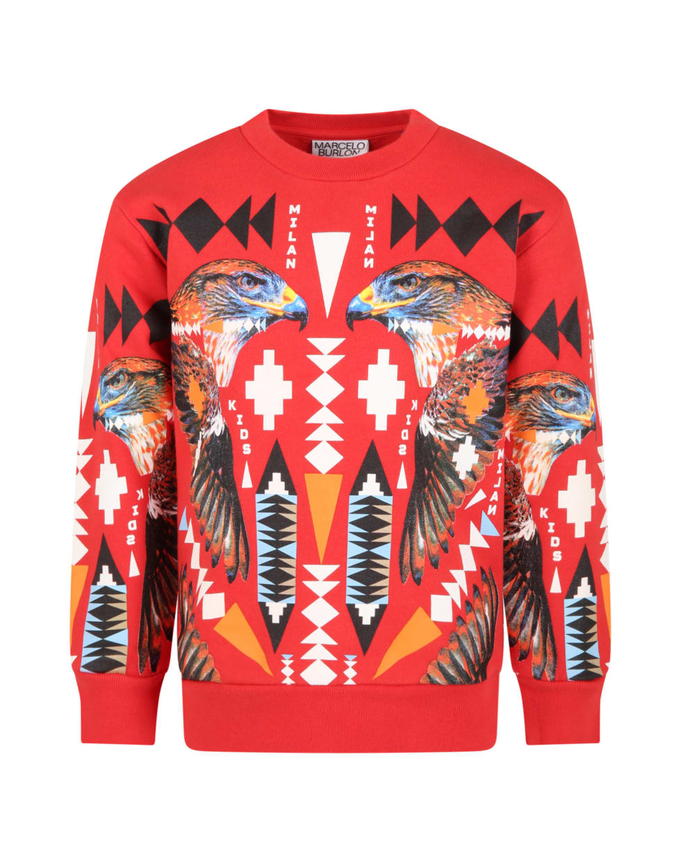 Marcelo Burlon Red Sweatshirt For Boy With Eagles - Rosso