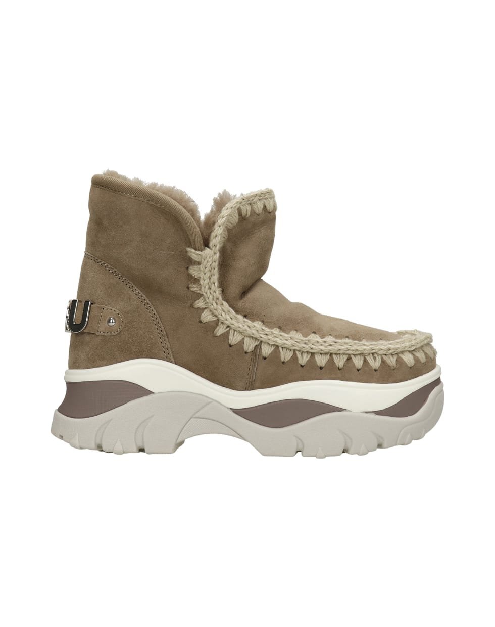 Mou Eskimo Sneaker Low Heels Ankle Boots In Taupe Suede - taupe