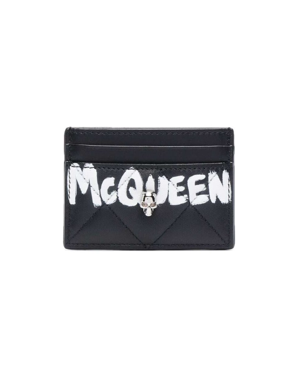 Alexander McQueen Quilted Leather Card Holder With Logo Print - White/black