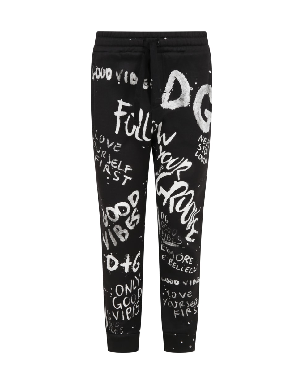 Dolce & Gabbana Black Sweatpants For Babykids With Graffiti Syle Print - Black