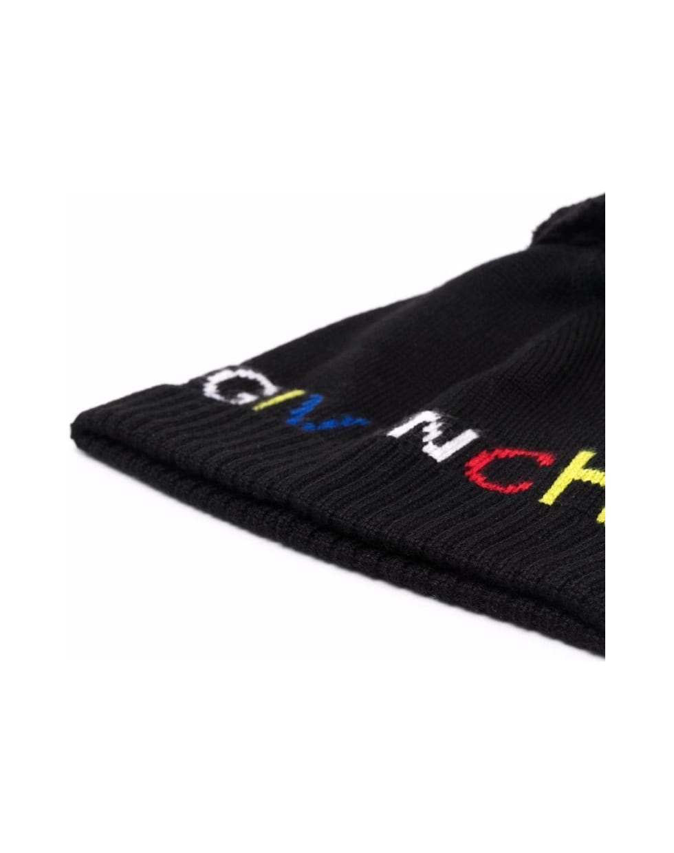 Givenchy Baby Black Hat With Pompon And Inlaid Multicolor Logo