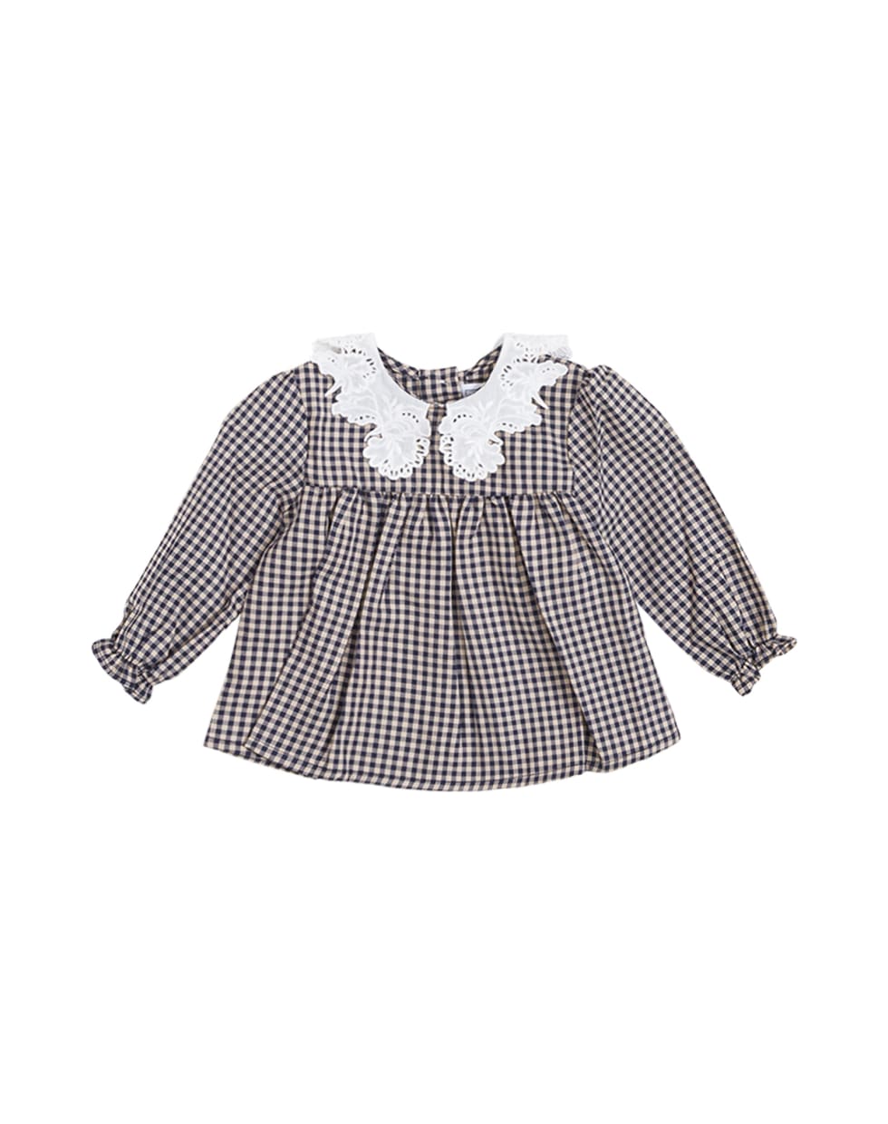 Tartine et Chocolat Voyage Check Cotton Shirt With Lace Collar - Multicolor