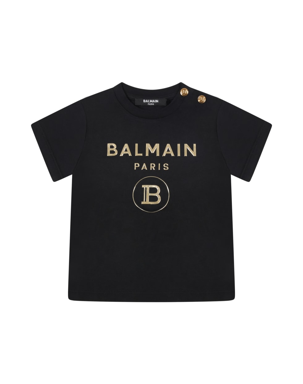 Balmain Black T-shirt For Babykids With Double Golden Logo - Black
