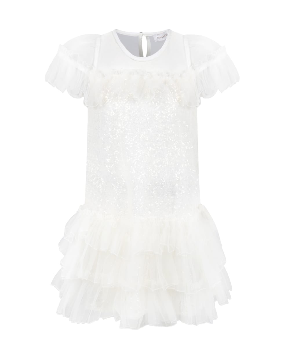 Monnalisa Ivory Dress For Girl With Sequins - Ivory