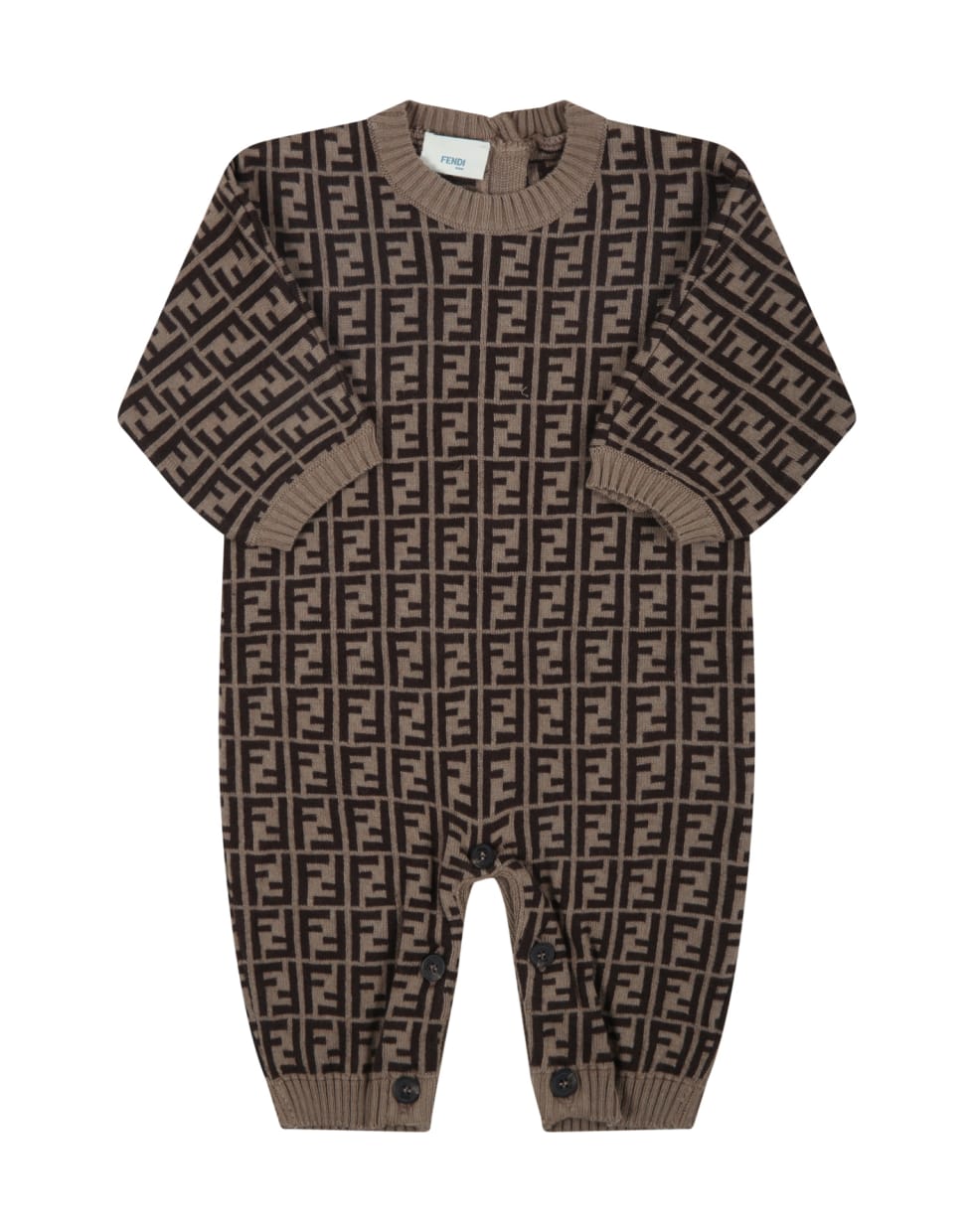 Fendi Beige Jumpsuit For Babykids With Double Ff - Brown