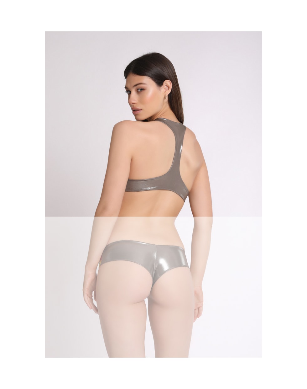 Marion Zimet Tank Bikini Top With Olympic Neckline, In Coated Microfiber - Dove Grey