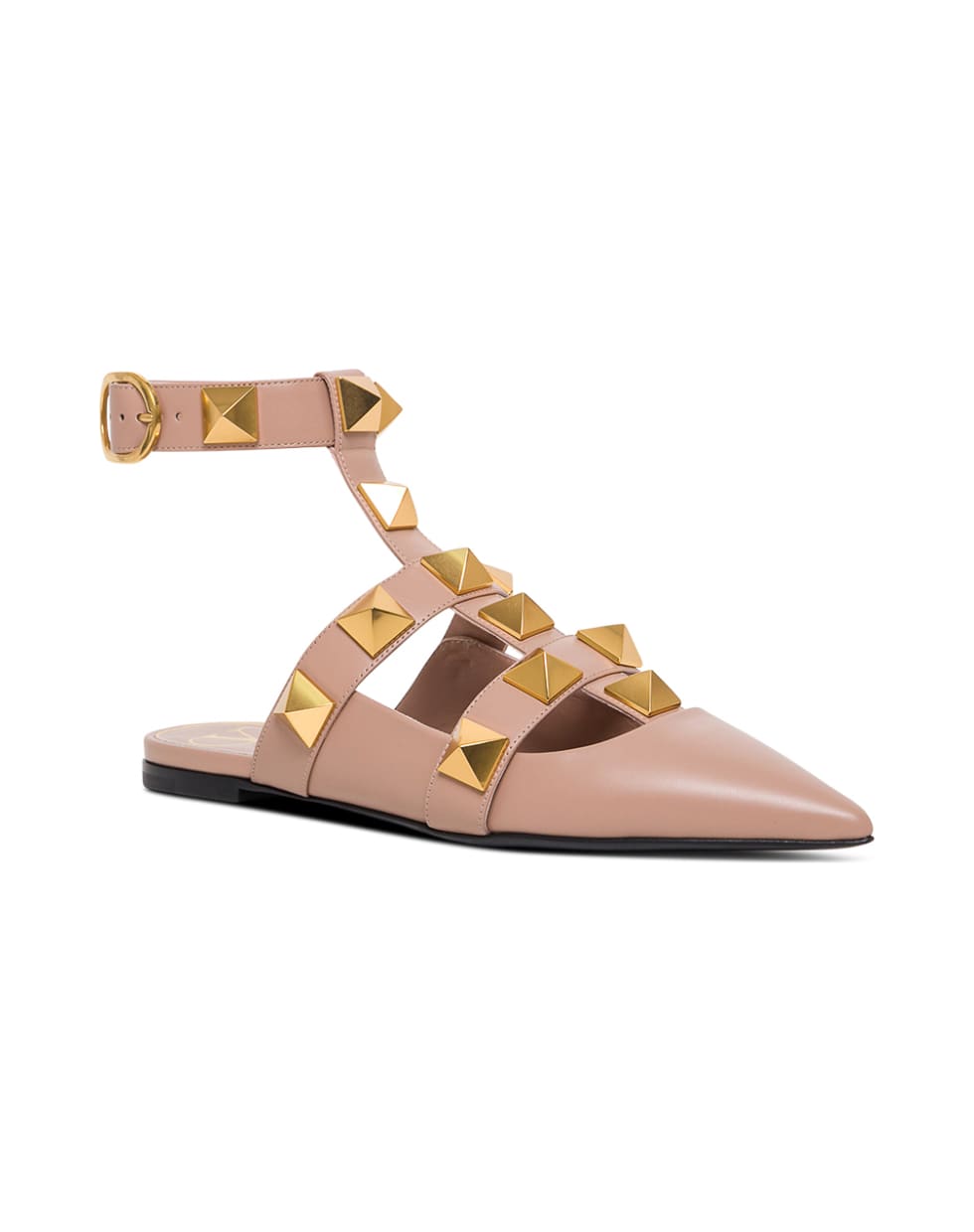 Valentino Garavani Roman Beige Leather Stud Flat Shoes - Beige
