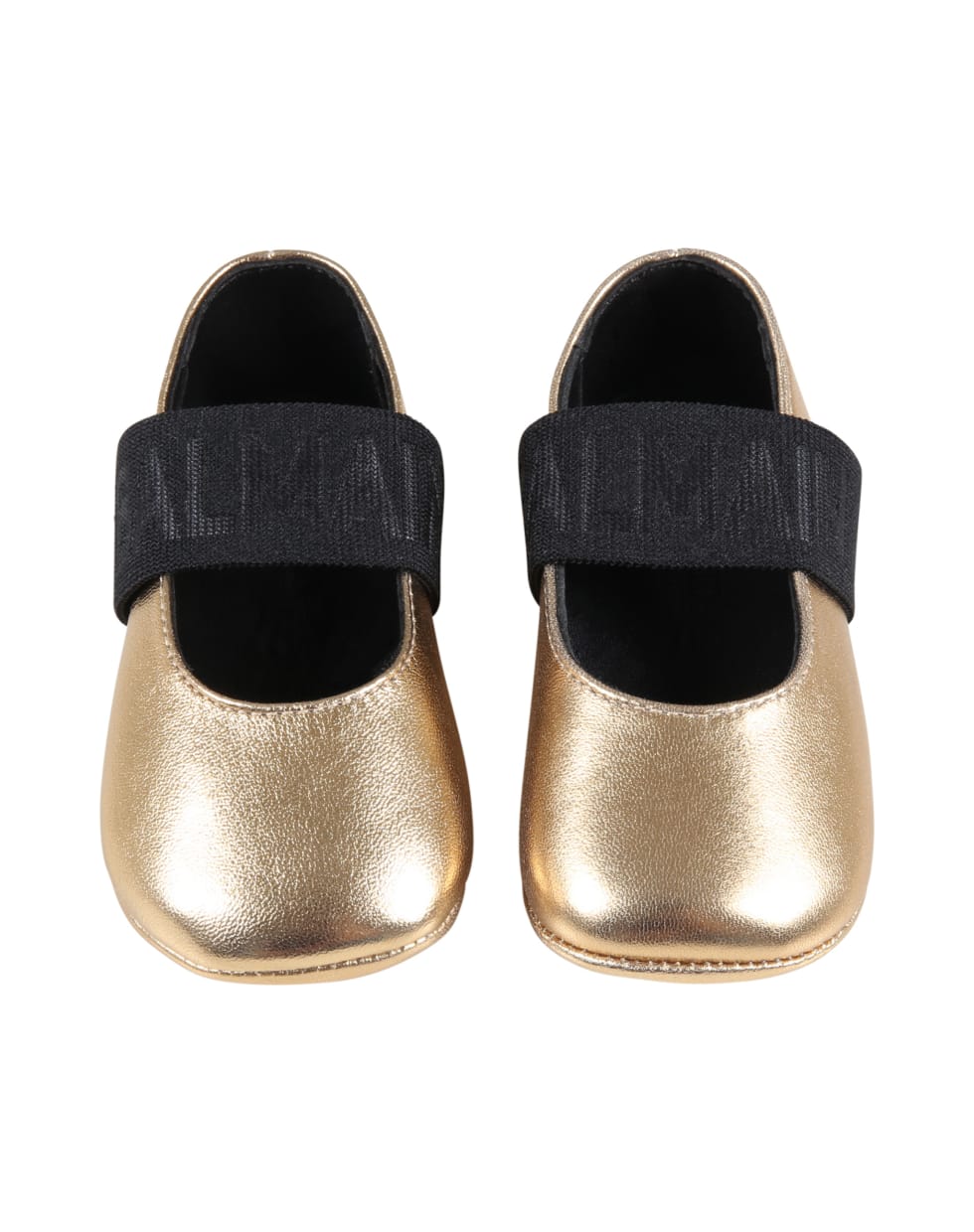 Balmain Gold Ballet Flats For Baby Girl With Logo - Gold