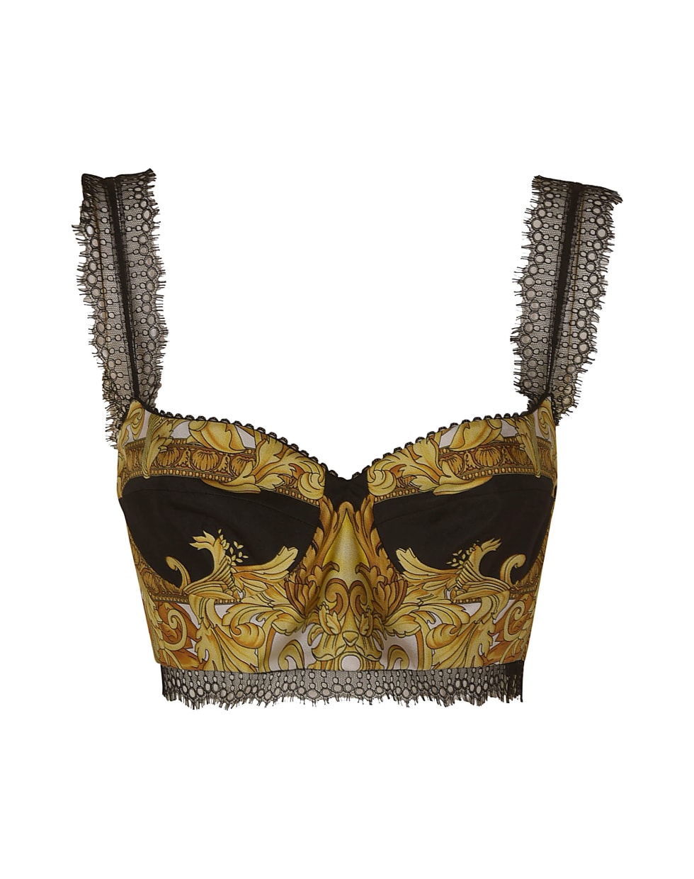 Versace Lace Trim Printed Top - Gold