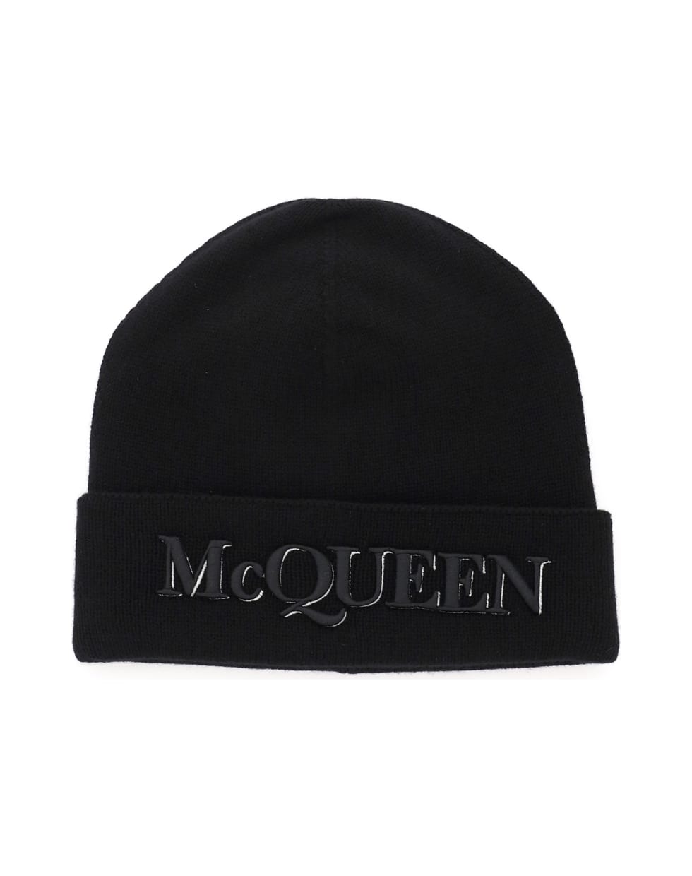 Alexander McQueen Beanie Hat With Front Logo - Nero