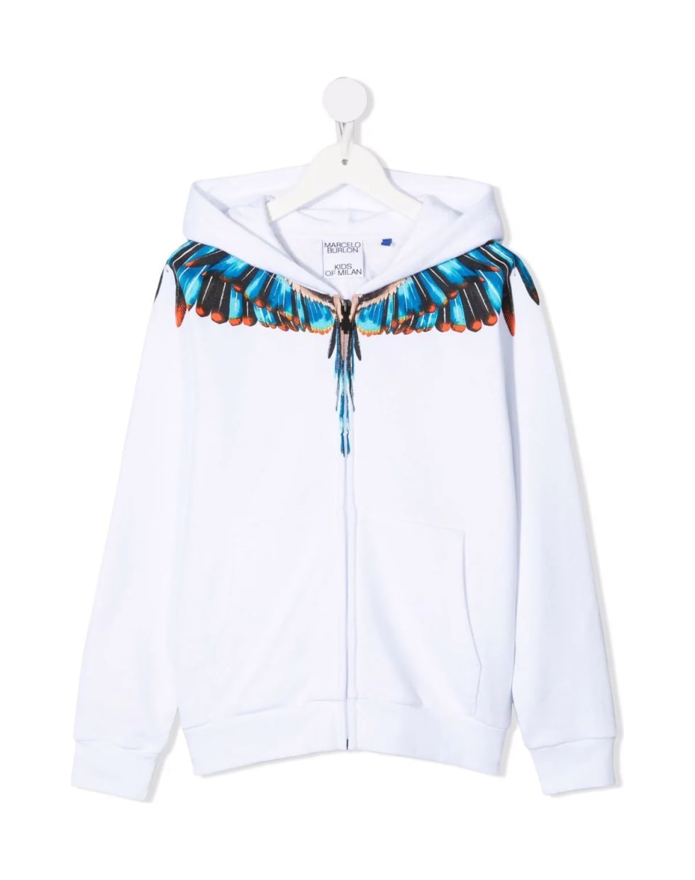 Marcelo Burlon Kids White And Blue Grizzly Wings Zipped Hoodie - Bianco