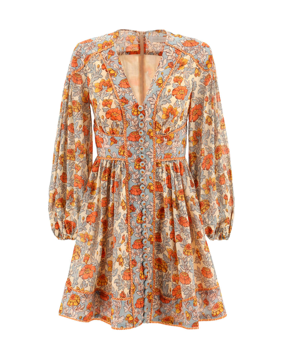 Zimmermann Andie Buttoned Mini Dress - Dusty blue floral