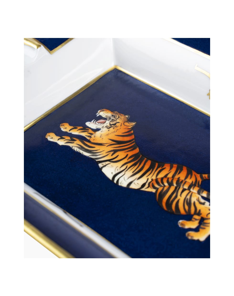 Larusmiani Porcelain Ashtray "crouching Tiger" - blu night