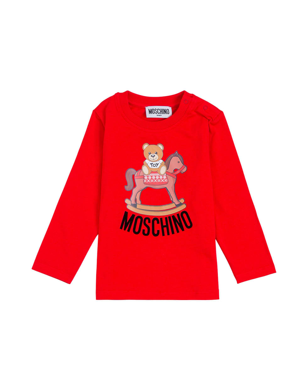Moschino Long-sleeved Red Cottont-shirt With Teddy Bear Front Print - Red