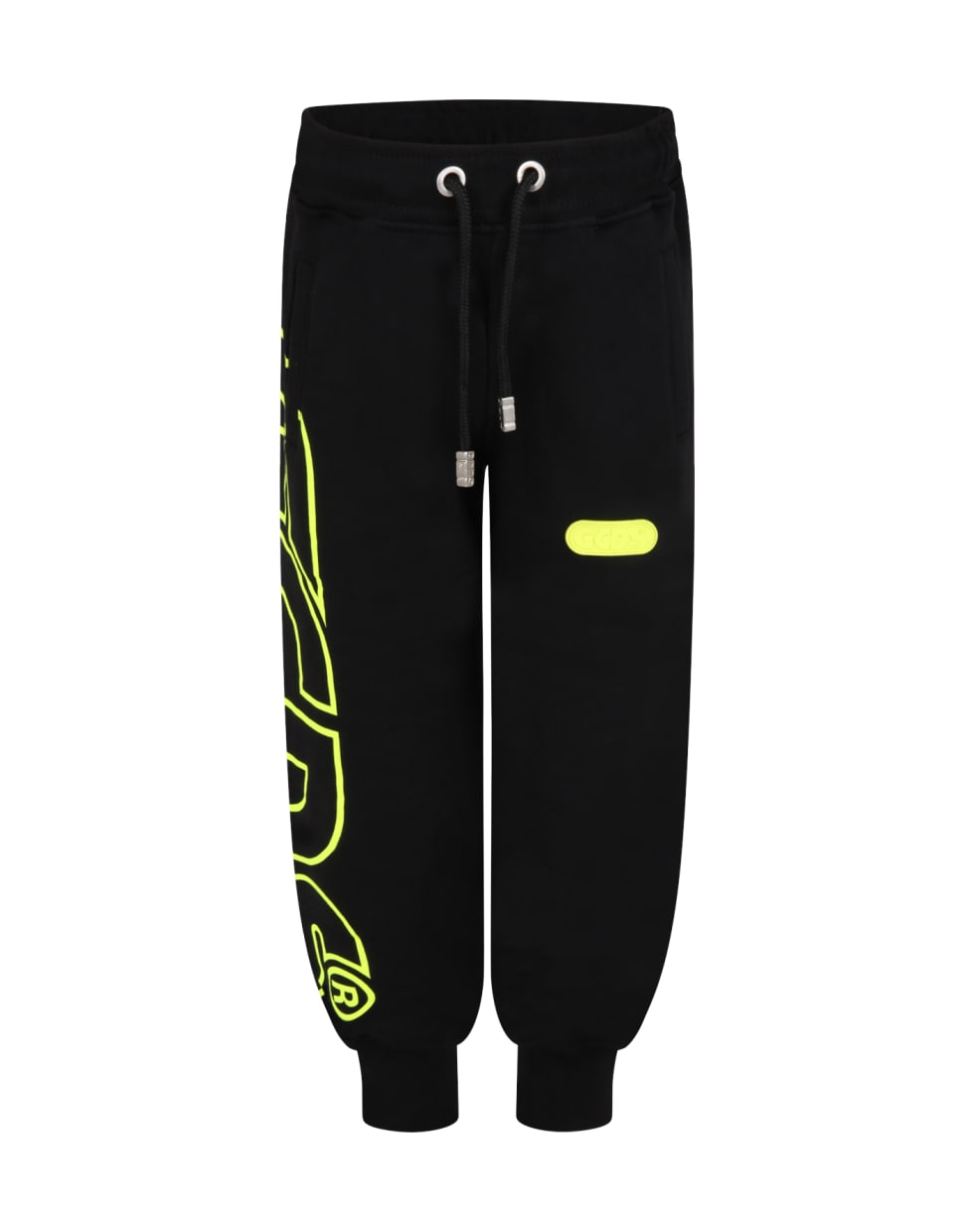 GCDS Mini Black Sweatpants For Kids With Yellow Neon Logo - Nero