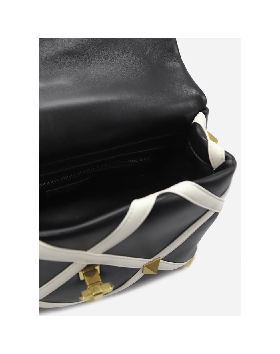 Valentino Garavani Large Roman Stud Leather Shoulder Bag - White, black