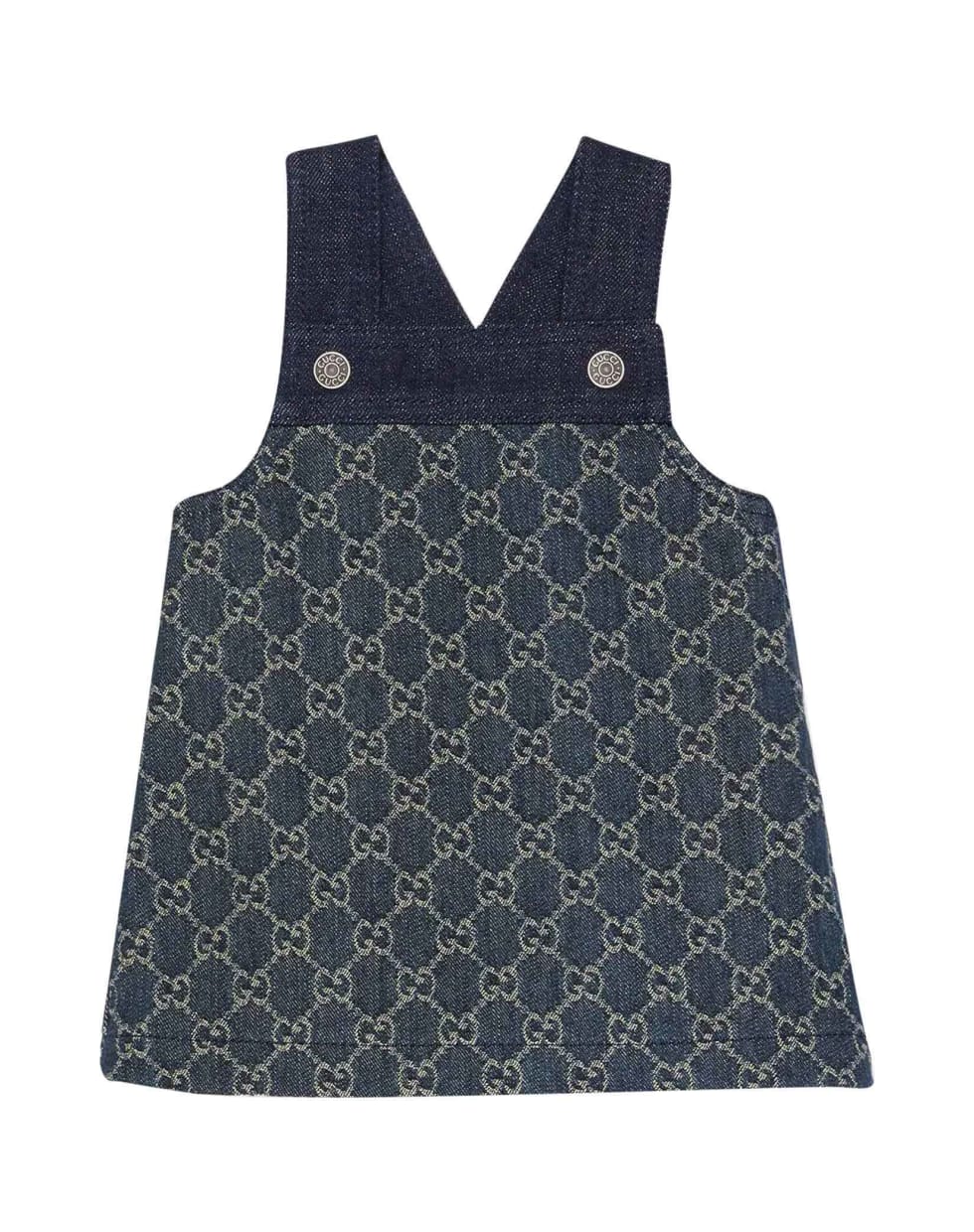 Gucci Blue Denim Dress With Straight Hem, No Sleeves And Logo Application - Blu/avorio