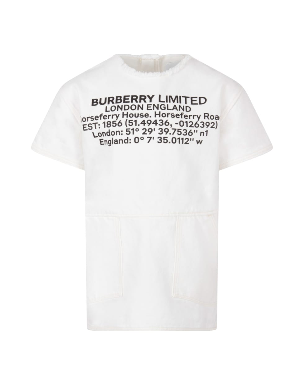 Burberry White Dress For Girl With Black Logo - White