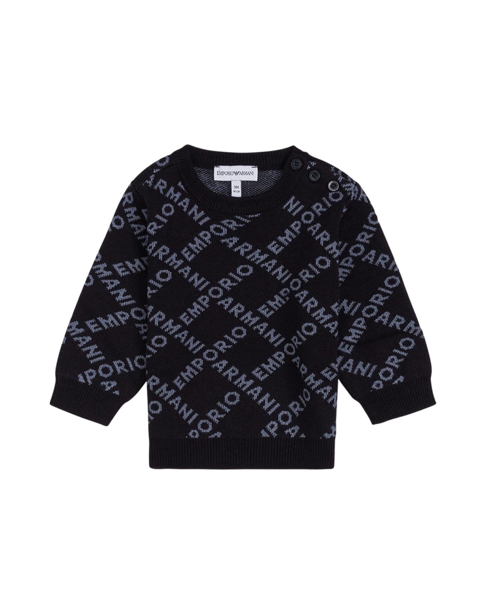 Emporio Armani Wool Blend Sweater With Allover Logo - Black