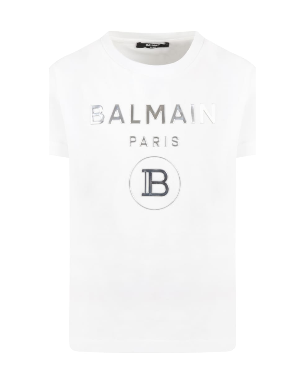 Balmain White T-shirt For Kids With Silver Logo - White